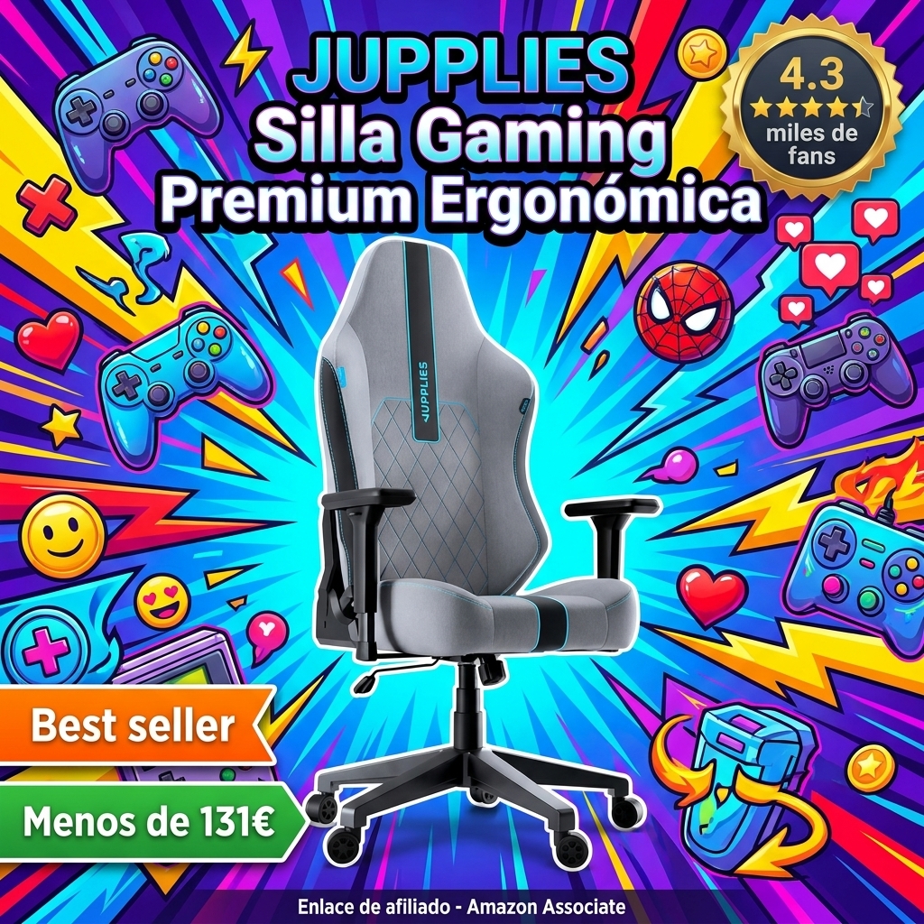 JUPPLIES Silla Gaming Premium Ergonómica – Sillas Gamer con Lino Transpirable, Reclinable 160°, Cojín Viscoelástico, Reposabrazos 4D y Base Hierro Reforzada (Azul)