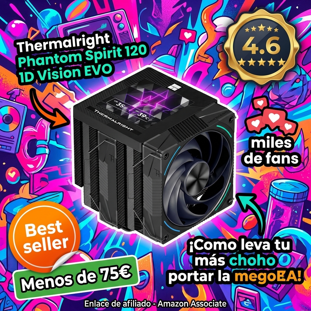 Thermalright Phantom Spirit 120 Vision EVO - Ventilador para CPU (2150 rpm, velocidad de resolución de 480 x 480, pantalla IPS de 3,95 pulgadas, para Intel lga1851/AM5)