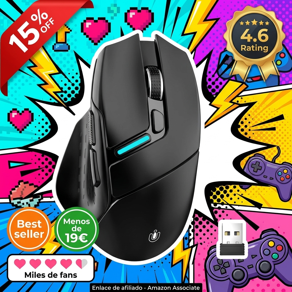 Uineer Ratón Inalambrico,Bluetooth/2,4GHZ/cable, 12800 DPI, clic silencioso