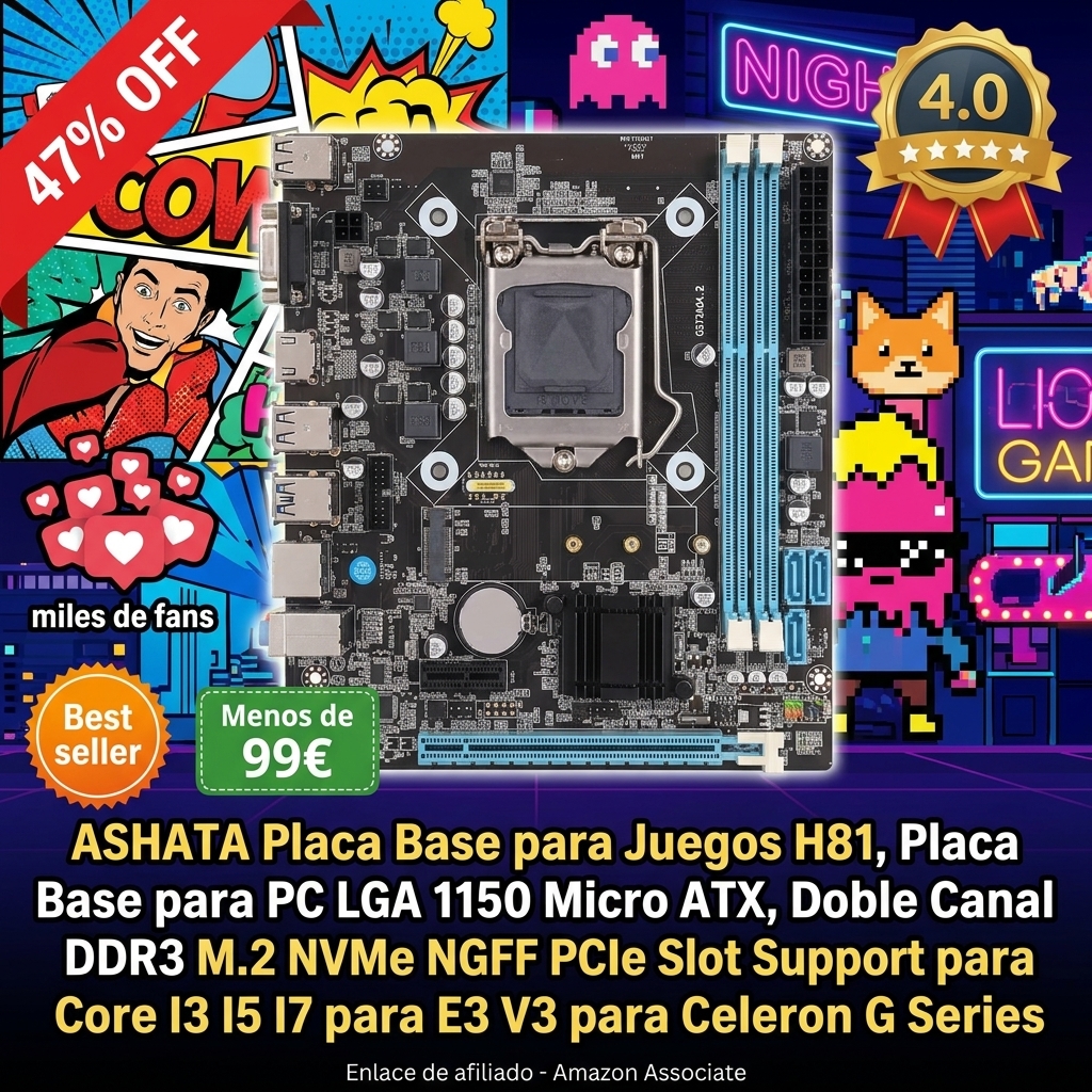 ASHATA Placa Base para Juegos H81, Placa Base para PC LGA 1150 Micro ATX, Doble Canal DDR3 M.2 NVMe NGFF PCIe Slot Support para Core I3 I5 I7 para E3 V3 para Celeron G Series
