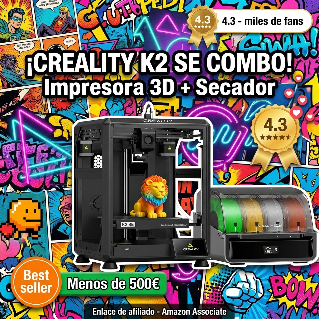 Creality K2 SE Combo Impresora 3D 2026, Multicolor con CFS, impresión rápida de 500 mm/s, extrusor de accionamiento Directo, nivelación automática, Volumen de impresión de 220 × 215 × 245 mm
