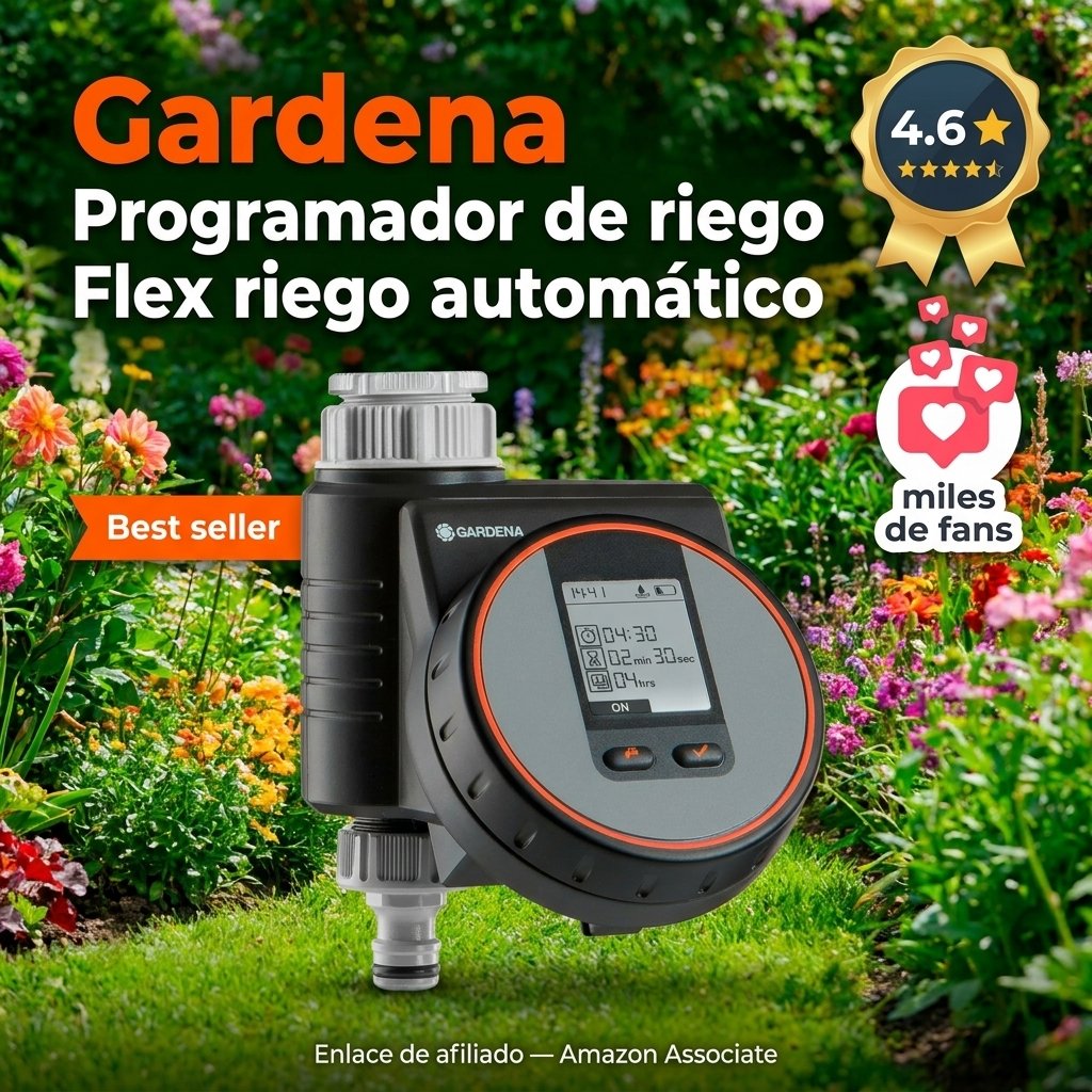 Gardena Programador de riego Flex riego automático y en Poco Tiempo para la terraza y el balcón, Fácil manejo, Función Water Now, Color Negro/Gris/Naranja