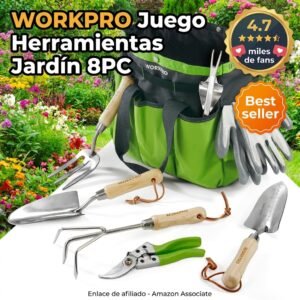 WORKPRO Kit Jardín 8PC – El más valorado de Amazon con bolsa incluida