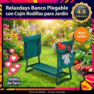 Relaxdays Banco Plegable con Cojín Rodillas para Jardín – Acolchado
