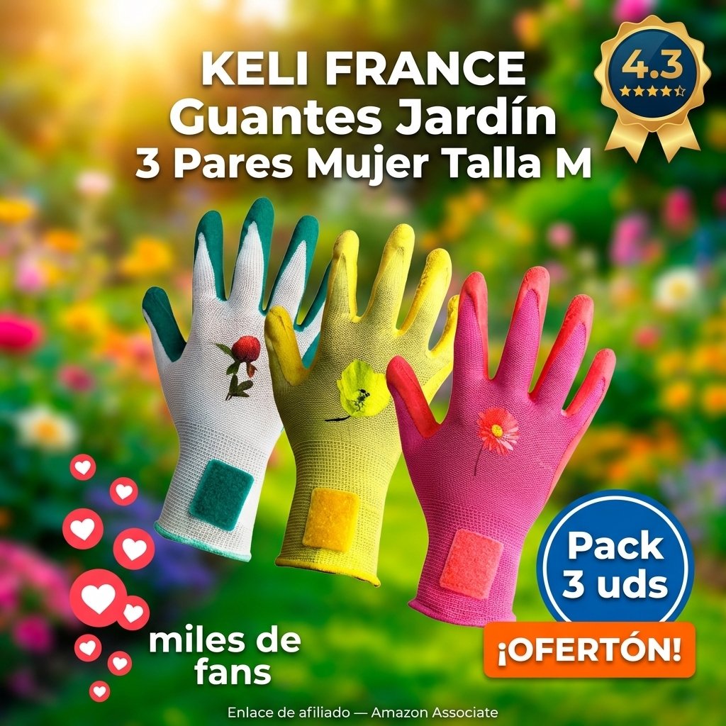 KELI FRANCE Guantes Jardín 3 Pares Mujer Talla M