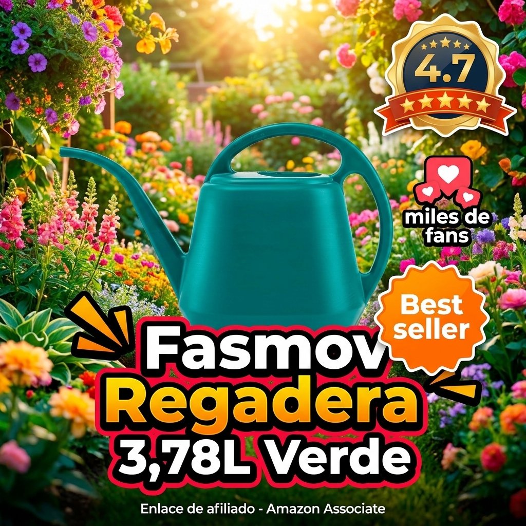 Fasmov Regadera de Plástico 3,78 L Verde para Jardín y Plantas de Interior y Exterior