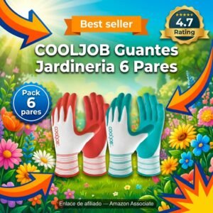 COOLJOB Guantes Jardinería Mujer 6 Pares – Goma Transpirable Talla M