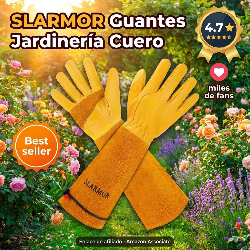 SLARMOR Guantes de Jardinería de Cuero para Mujeres/Hombres, Resistentes a Espinas, Protección de Antebrazo, Poda Rosales