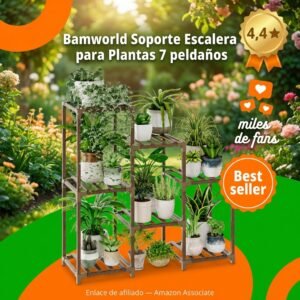 Bamworld Soporte Escalera para Plantas 7 Peldaños – Interior y Exterior
