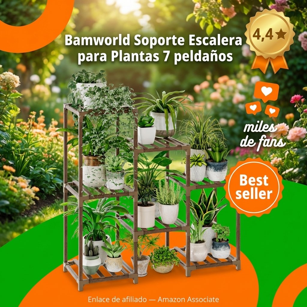 Bamworld Soporte Escalera para Plantas 7 peldaños — Interior y exterior, madera