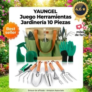 YAUNGEL Kit Jardinería 10 Piezas – Herramientas acero inoxidable completas