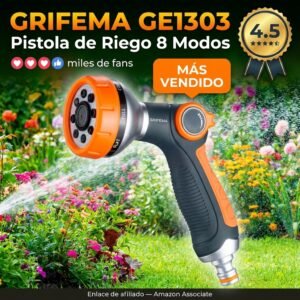 GRIFEMA GE1303 Pistola de Riego 8 Modos con Interruptor de Pulgar
