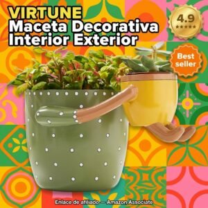 VIRTUNE Maceta Decorativa para Interior y Exterior – Color Verde