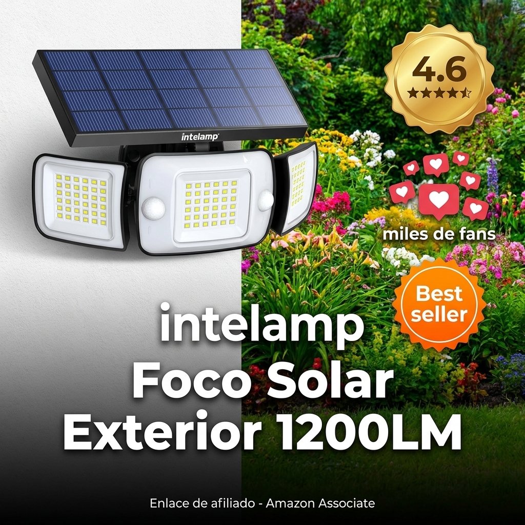 intelamp Foco Solar Exterior 1200LM Sensor Movimiento IP65