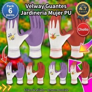 Velway 6 Pares Guantes Jardinería Mujer – Recubiertos PU Transpirables