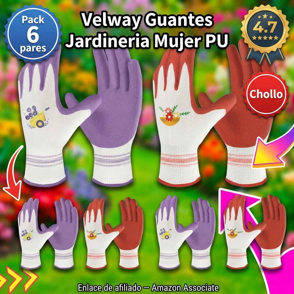 Velway 6 Pares Guantes Jardinería Mujer Recubiertos PU Transpirables