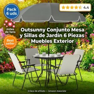 Outsunny Conjunto Mesa y Sillas Jardín 6 Piezas – muebles exterior resistentes