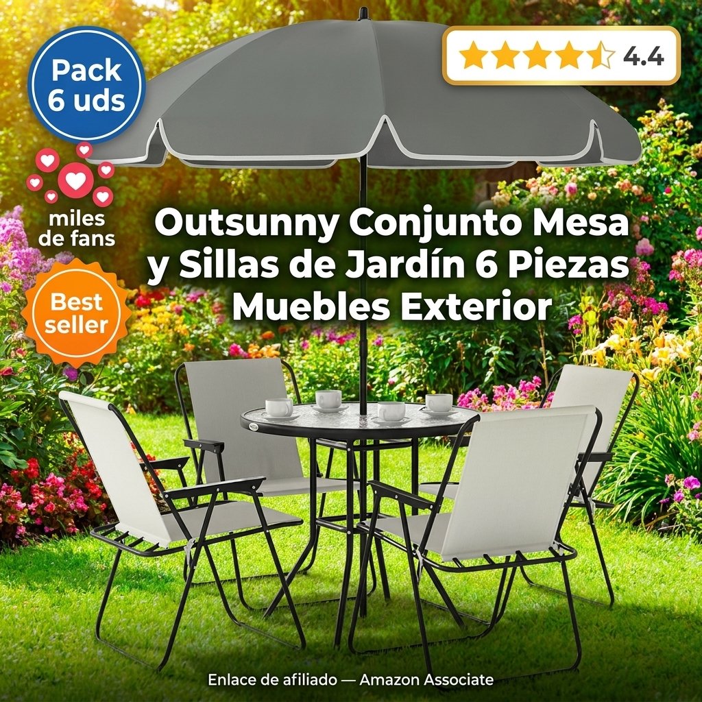 Outsunny Conjunto Mesa y Sillas de Jardín 6 Piezas Muebles Exterior