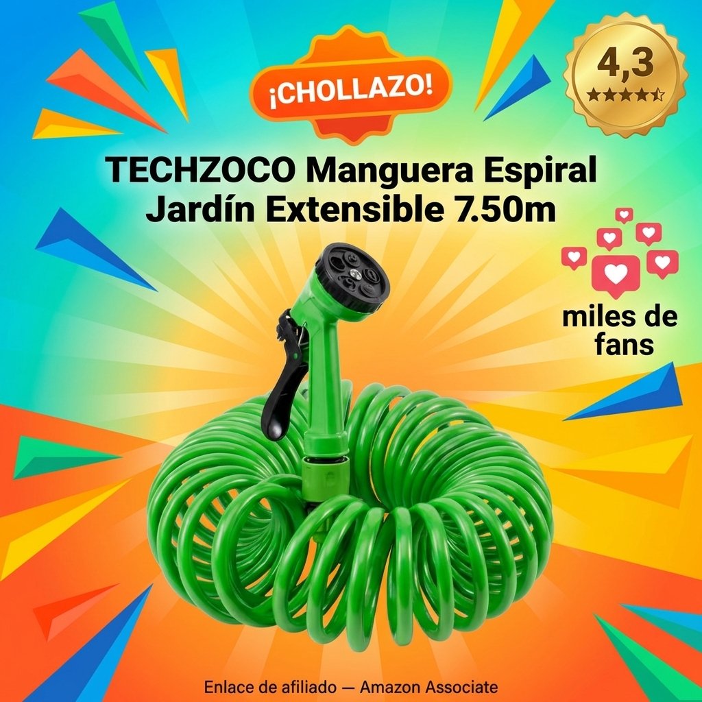 TECHZOCO Manguera Espiral Jardín Extensible 7.50m