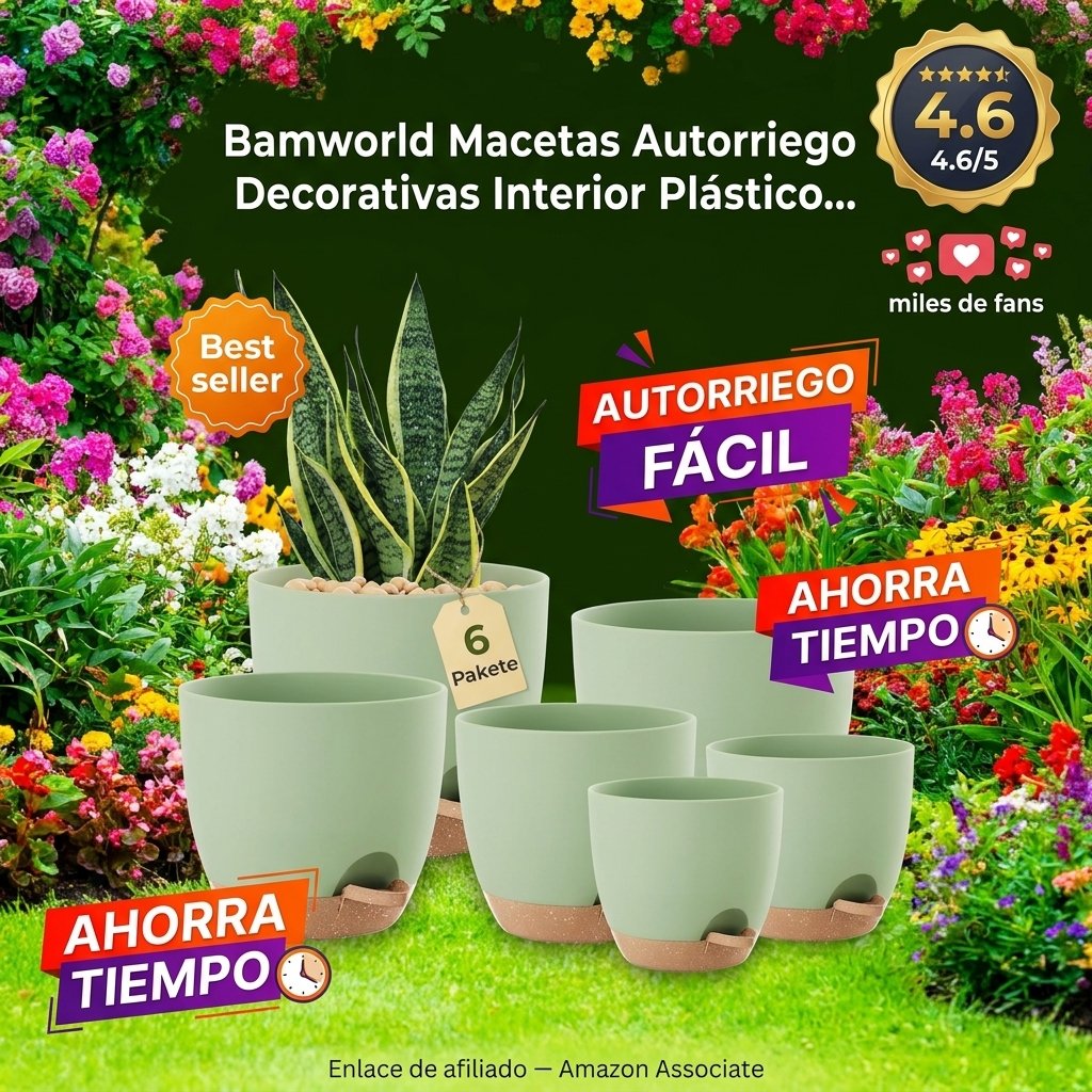 Bamworld Macetas Autorriego Decorativas Interior Plástico con Base
