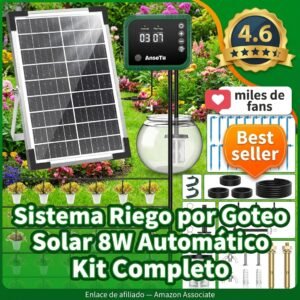 Sistema Riego Goteo Solar 8W Automático – sin electricidad ni wifi