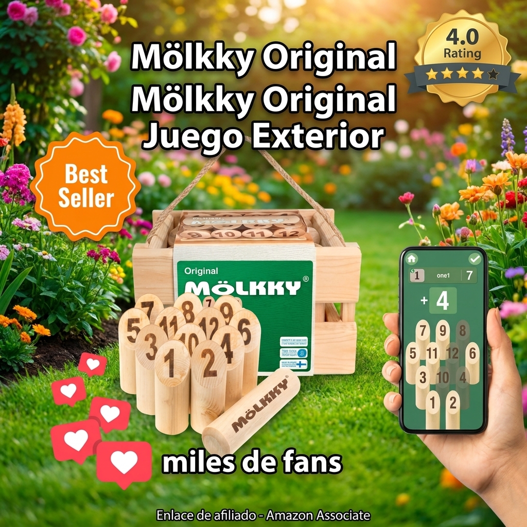Mölkky Original - Juegos Exterior de Lanzamiento para Jardin, Picnic, Playa, Ocio - 12 Bolos Madera, 1 Palo, Juego Adultos, familias, Grupos, 2 o más Jugadores, a Partir de 6 años