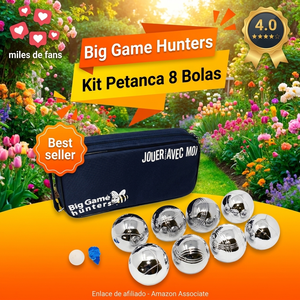 Big Game Hunters Kit de Petanca Jardín de 8 Bolas Cromadas con Protección Libre de Óxido y Lujosa Bolsa de Lona – Juego de para 4 Jugadores