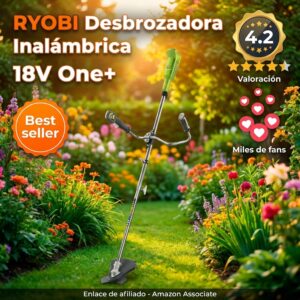 RYOBI desbrozadora 18V One+ inalámbrica con cuchilla Tri-ARC