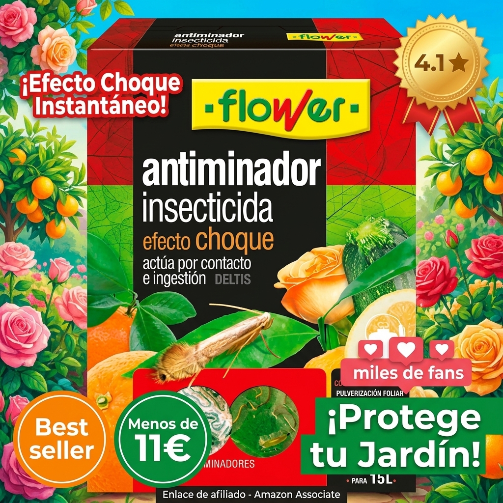 Flower - Insecticida Antiminador Efecto Rápido | Piretroide Eficaz | Pulverización Foliar Precisa | Contra Minadores y Plagas de Jardín | Compatible con Fertilizante Orquídeas Bio, 15 ml