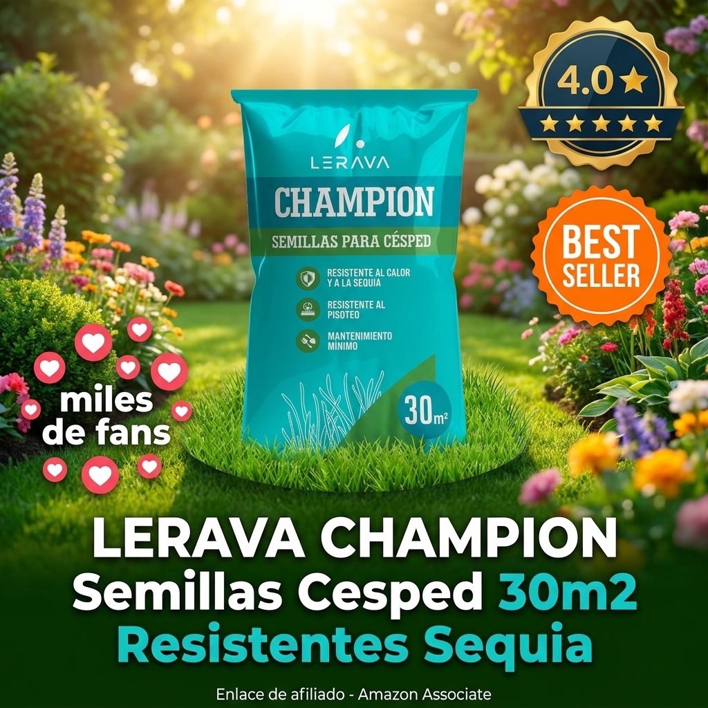 LERAVA CHAMPION semillas césped (30 m²) - césped resistente a la sequía - mezcla con festuca arundinacea - bajo consumo de agua y crecimiento rápido - ideal para jardín natural y repoblación
