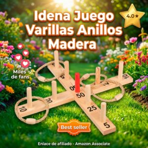 Juego de Lanzar Varillas y Anillos de Madera Idena para Jardin