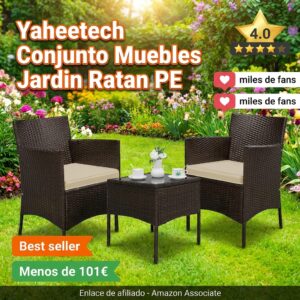 Conjunto Muebles Jardin Yaheetech con Cojines y Mesa Vidrio