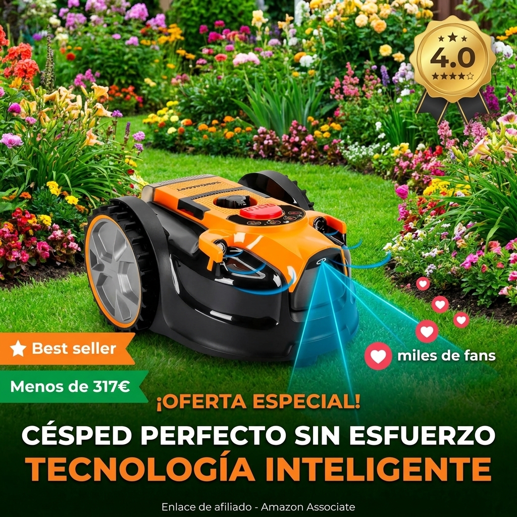 Lawnmaster OcuMow®16 Robots cortacéspedes eléctrico para Jardines de 150 m² Corte 20-60 mm,Pendiente de 35% con batería de Iones de Litio MX 24V 4.0Ah y Cargador rápido
