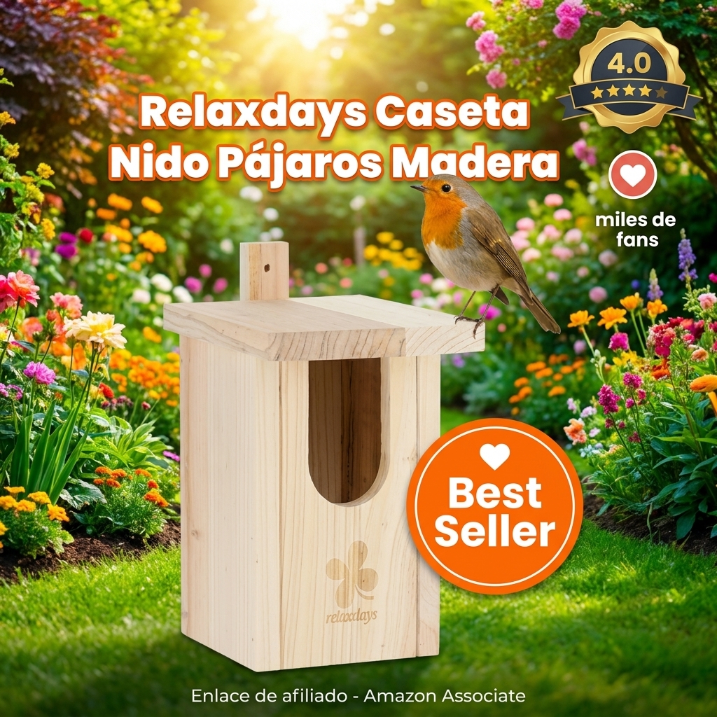 Relaxdays Caseta Nido Pájaros, Casa Aves Colgante, Madera sin Tratar, Pajarera Agujero Entrada 95x55 mm, Natural