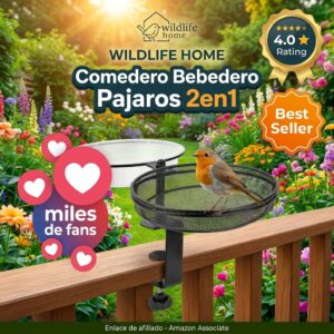 Comedero y Bebedero para Pajaros 2 en 1 Soporte Metal