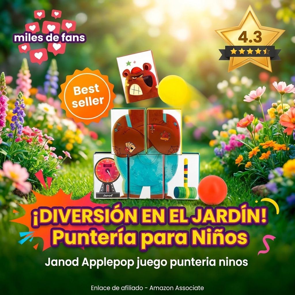 Janod - Juego de Puntería Infantil Applepop - Juego de Habilidad - 6 Cajas Metálicas + 2 Pelotas de Espuma - Juguete de Exterior - Ejercita Destreza y Concentración - A Partir de 3 Años, J03359