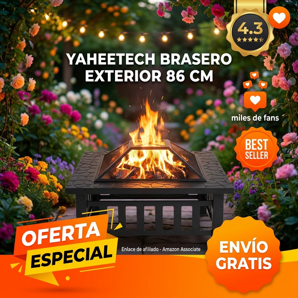 Yaheetech 86 cm Brasero Exterior para Jardín y Terraza 3 en 1 Metal Fire Pit para Terraza Estufa al Aire Libre 86 x 86x 54 cm Negro