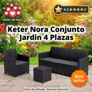 Keter Nora: Conjunto de Jardin 4 Plazas con Cojines y Mesa