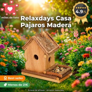 Casa para Pájaros Relaxdays con Comedero – Madera Natural