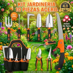 Kit de Herramientas de Jardineria 10 Piezas Acero Inoxidable