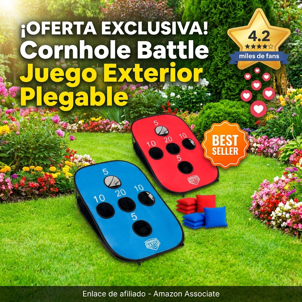 Cornhole Battle – Ligero y Plegable de Tela 90×60 cm – 2 Tableros + 8 Sacos + Bolsa de Transporte – Juego Exterior para Adultos – Jardín, Playa, Camping – Original Corner
