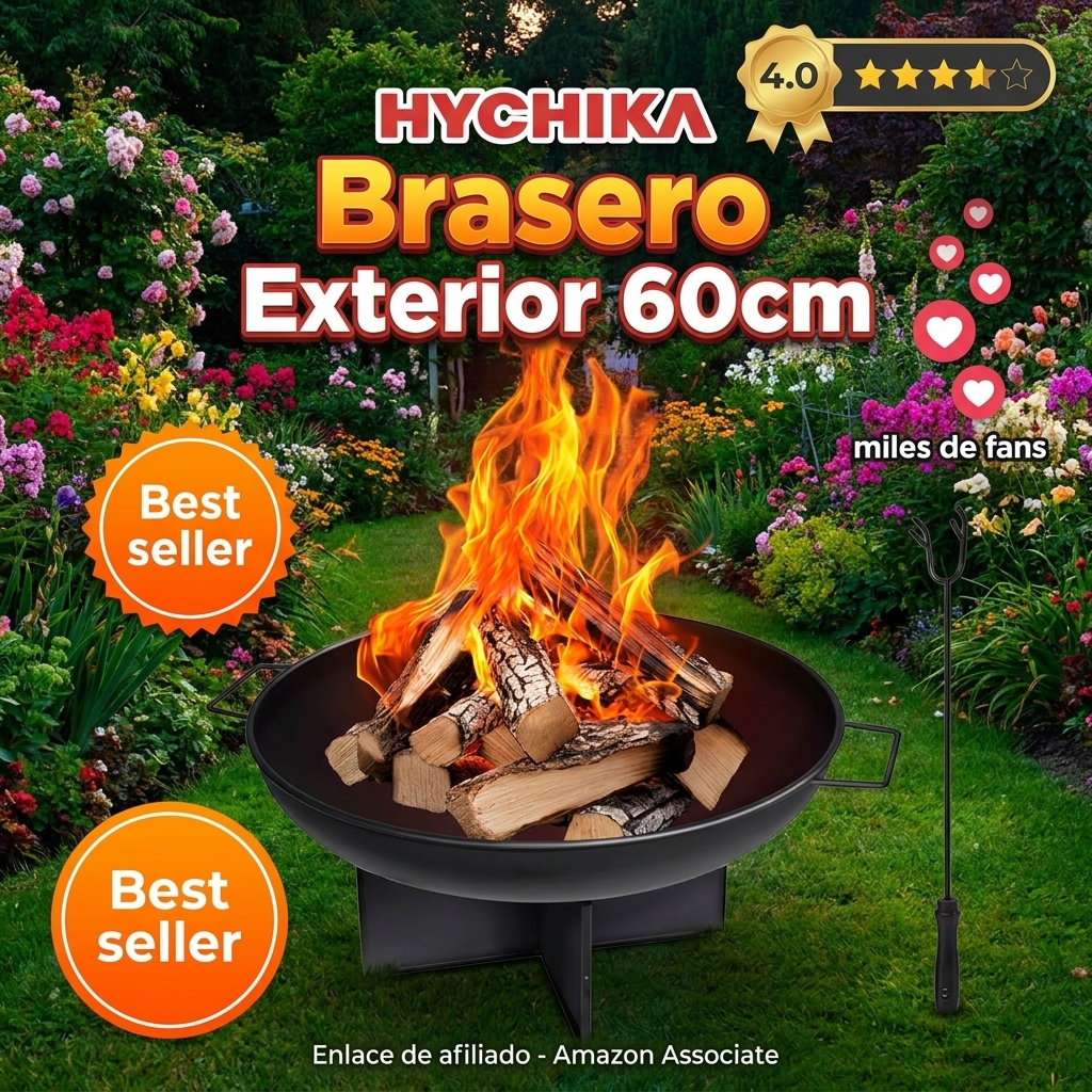 HYCHIKA Brasero Exterior 60cm para Jardín y Camping - Cuenco de Fuego Pozo Hoguera - Ideal para Exteriores y Outdoor Fire Pit