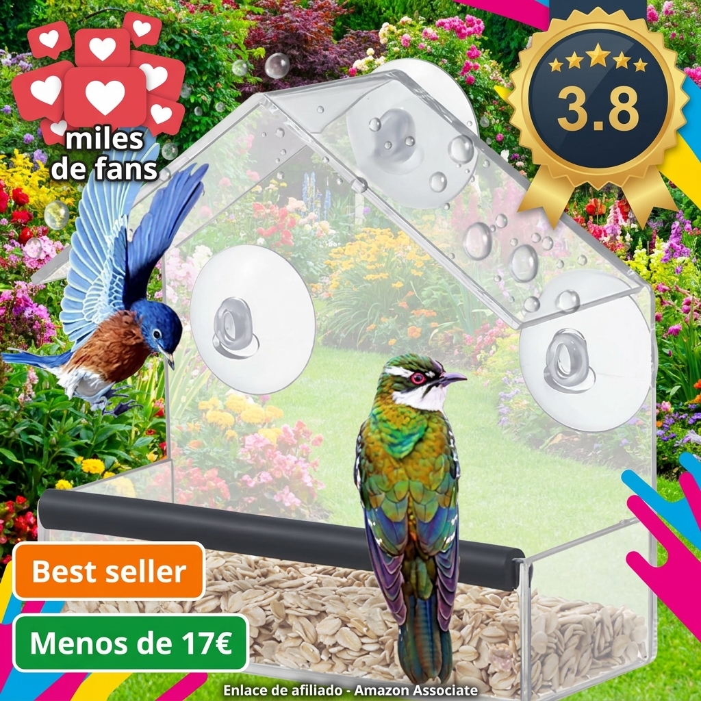 Comedero para Pájaros de Ventana, Comederos Pequeños para Pájaros Solo para Pájaros Pequeños, Comederos Transparentes para Pájaros con Ventosas Fuertes, Estación de Comida para Observación de