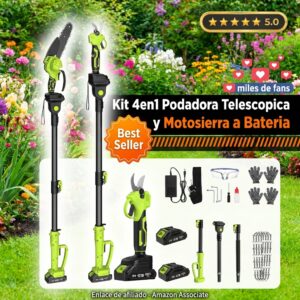 Kit podadora telescópica 4en1 con motosierra a batería