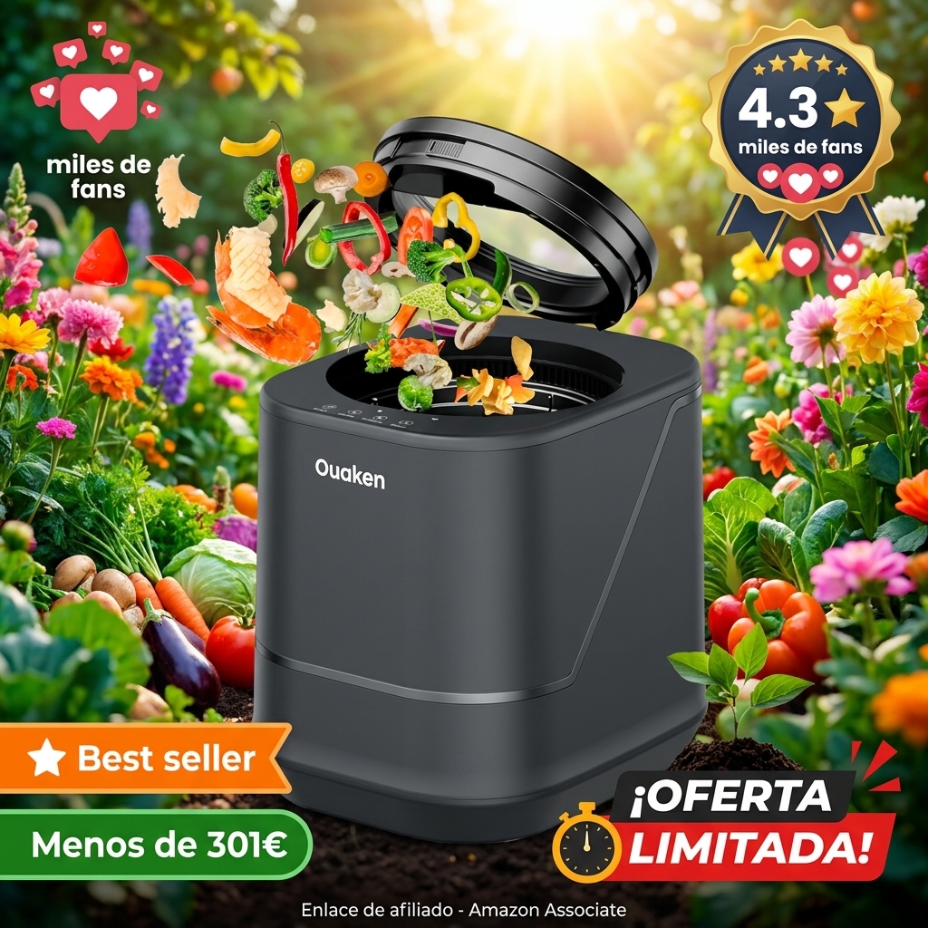 Compostador Eléctrico de Cocina 4L, Compostador Inteligente de Encimera, Sin Olor & Silencioso, Auto-limpiador – Convierte los Residuos de Alimentos en Fertilizantes, Compostador Interior, Negro