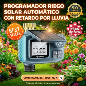 Programador riego solar automático con retraso por lluvia