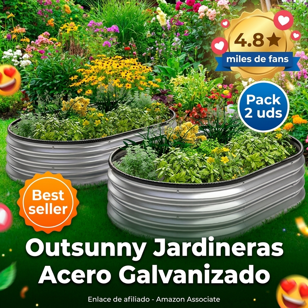 Outsunny Juego de 2 Jardineras Exterior Grandes de Acero Galvanizado, Huertos Urbanos, Maceteros Exterior Modular con Base Abierta para Plantas, Resistente a la Intemperie, 135x90x30 cm, Plateado