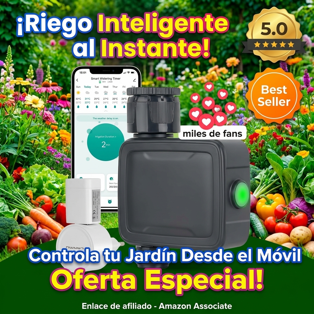 Tesmotor Ordenador de Riego, Programador de Riego WiFi Inteligente, Temporizador de Riego Automático con Control por App y Voz, Función Retardo de Lluvia, Sistema de Riego para Jardín e Invernadero