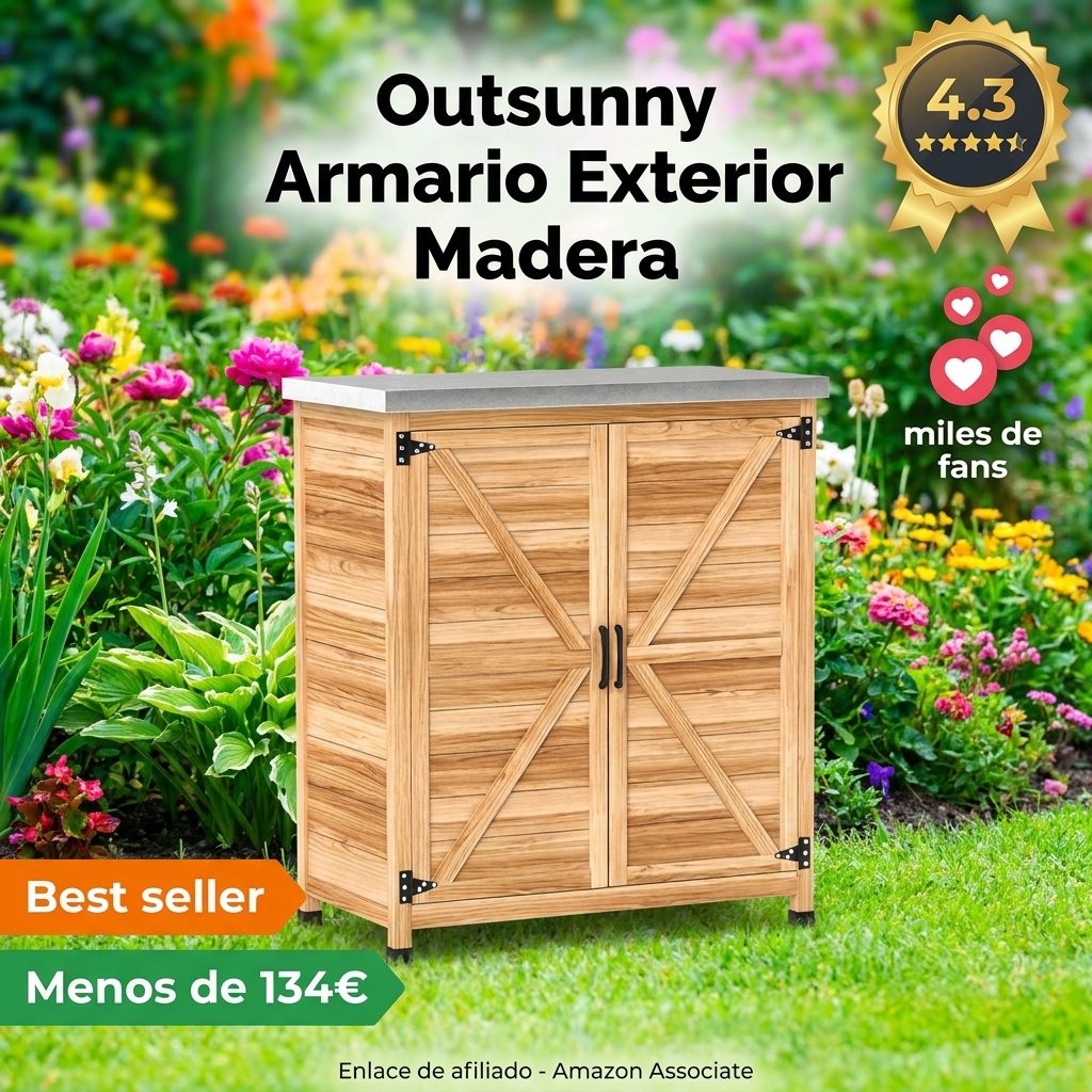 Outsunny Armario de Exterior de Madera, Caseta de Jardín Exterior con Techo de Acero Galvanizado, Estante, 2 Puertas, Cobertizo de Jardín para Almacenamiento de Herramientas, 79x43x92 cm, Natural