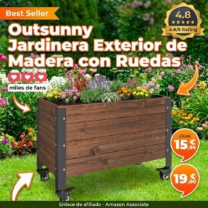Jardinera de Madera con Ruedas para Terraza – Outsunny